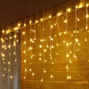 GlacierDrop 300-LED Icicle String Lights — Warm White with Star Twinkle, 9 m Span, 60 Hanging Strands, IP44 Indoor/Outdoor